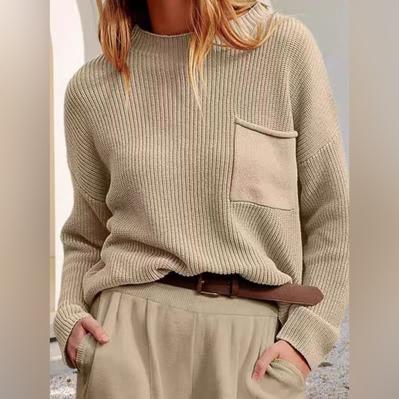 A Classy Chic Boutique Sweaters - Pocket Detail Dropped Shoulder Sweater